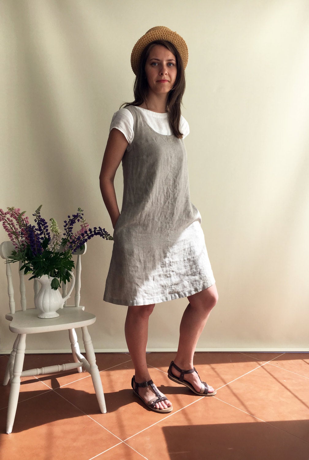 Linen Jumper Dress, Pinafore Dress Linen Jumper Dress, Pinafore Dress