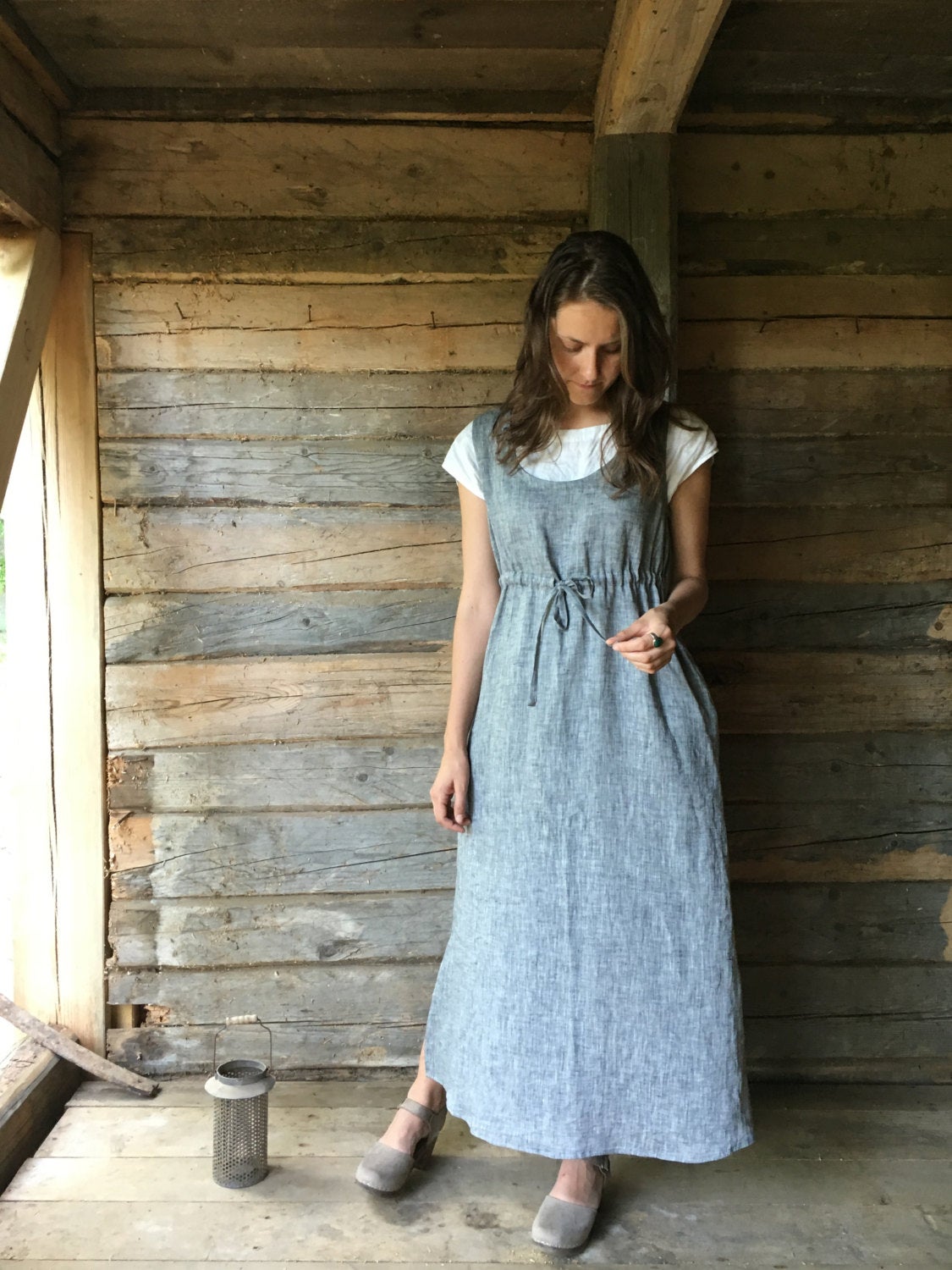 Pinafore Dress, Sleeveless Maxi Dress Linenbee - Main Image