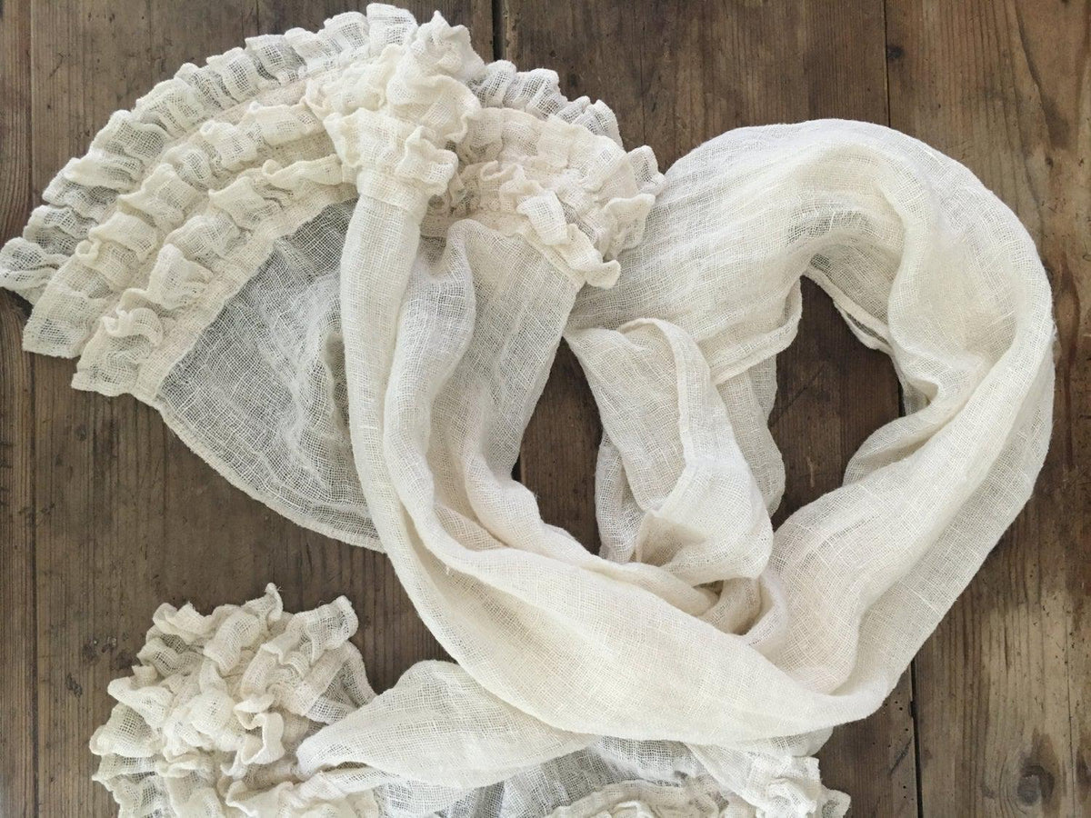White Scarf, Linen Scarf With Ruffle - Linenbee