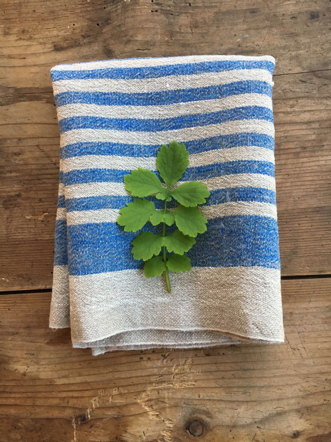 Set of 4 Heavy Linen tea towels, dish towels, kitchen towels, blue striped linen towels, dish towels with blue stripes
