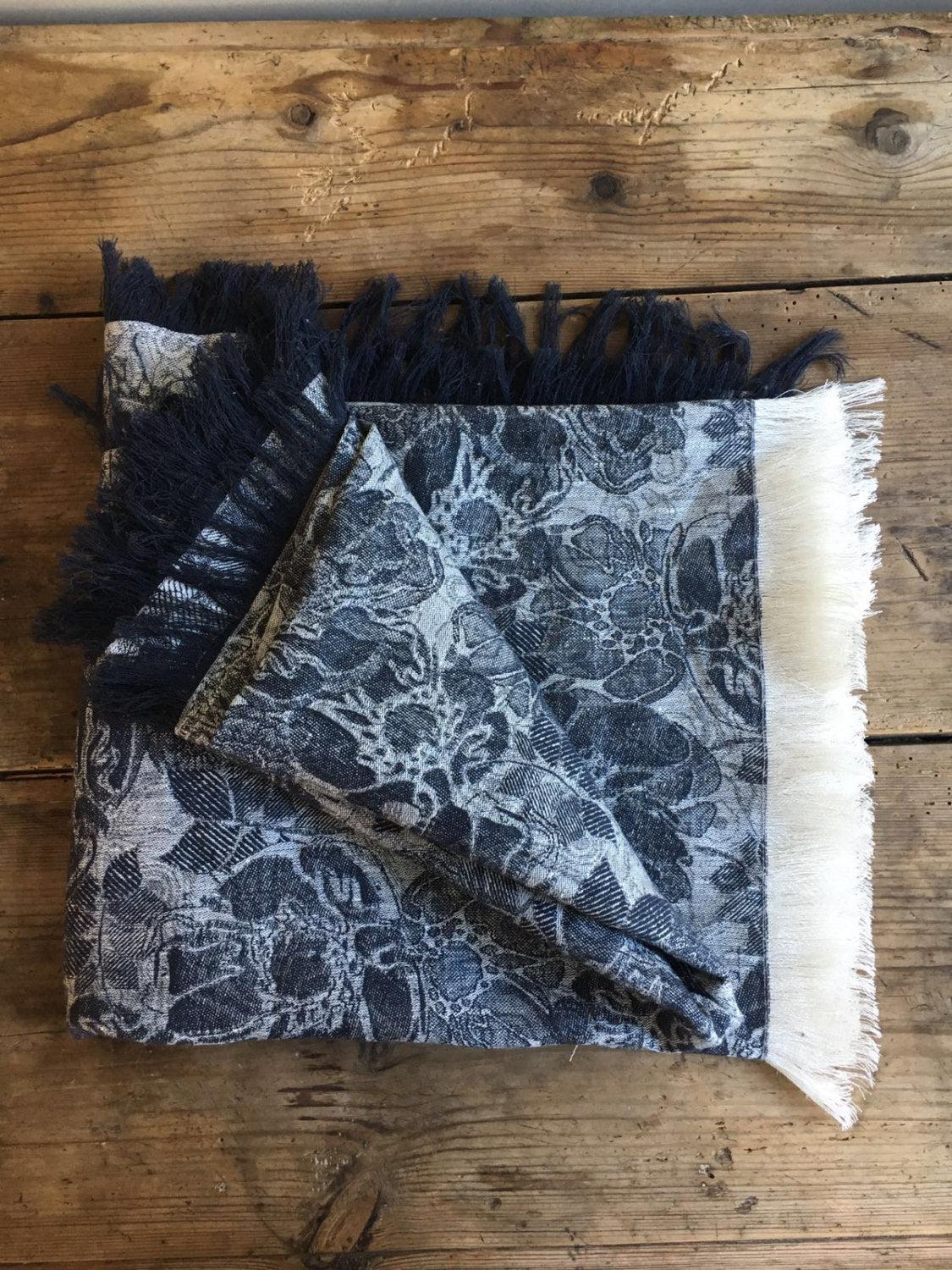 Dark Tablecloth with Frayed Edges, Linen Table Cloth, Tablecloth Rectangle, Tablecloth Square, Black Tablecloth, Grey tablecloth, Dark linen