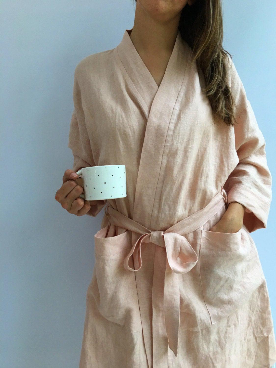 Linen robe, soft kimono robe, robe coverup, robe for bride, linen bath robe, linen night gown, morning dress, linen sleep wear, women robe