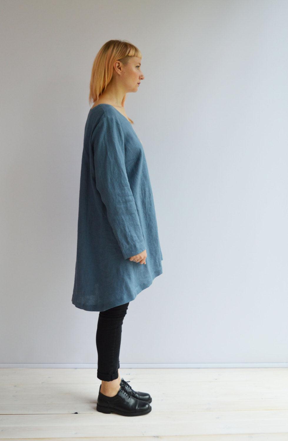 Blue Linen Tunic, Plus size tunic top, Linen Tunic for Women, Womens tunic, loose linen tunics, plus size clothing, tunic dress women linen