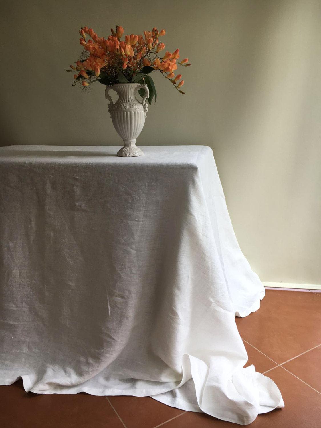 White Linen Table Cloth, Pure White Linen, Tablecloth Rectangle, Tablecloth Square Pure White Tablecloth linen Tablecloth Creamy White linen