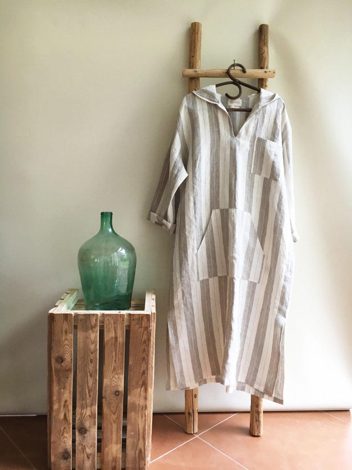 Men linen robe 'Oliver', mens kaftan - Linenbee Men linen robe 'Oliver', mens kaftan - Linenbee