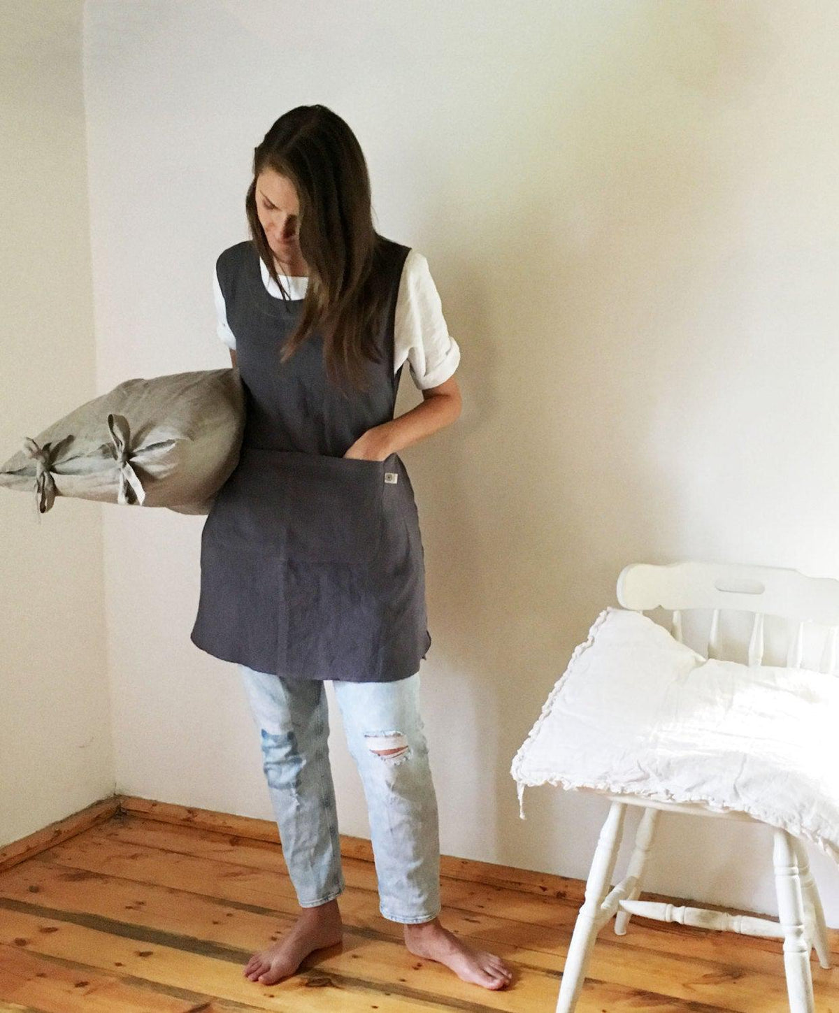 Light Pinafore Apron Dress, Linen Smock, Linen Pinafore Apron, Pinafore Dress with Strings, Full apron Dress, Linen coverup, Smock Apron