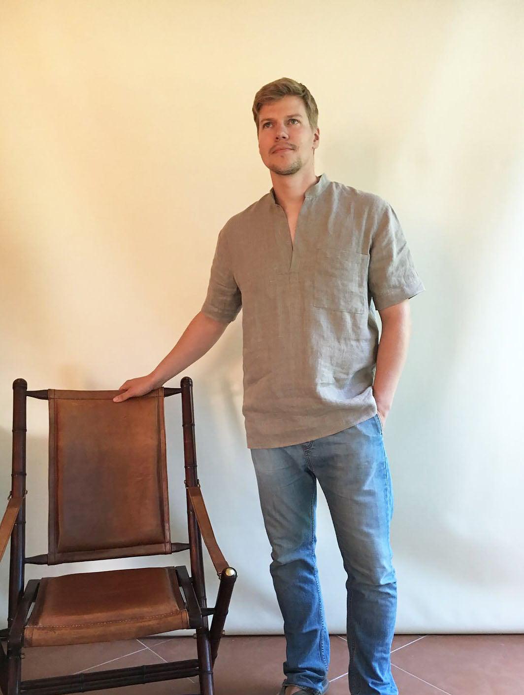 mens linen dress shirt Mens Linen Shirt with Short Sleeves, Linen Polo shirt