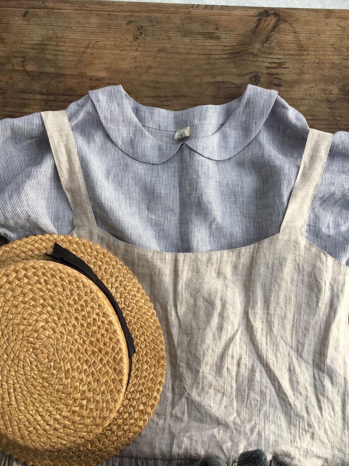 Linen blouse with Peter Pan collar, Cute Linen Shirt Women, Linen T Shirt, Linen Tee, Plus size shirt, Linen Blouse, Cute Top, striped top