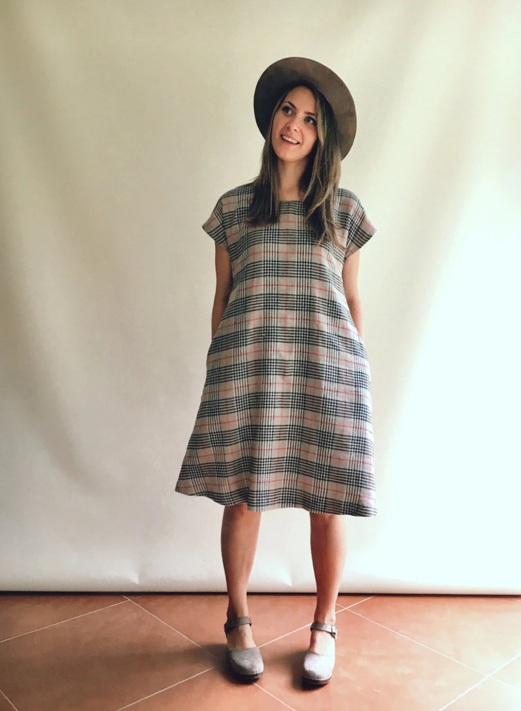 Warm Linen Dress, Autumn Dress, Mid Season Dress, Office Dress, Tartan Dress, Linen Plaid dress, XL dress, Plus size linen dress, Winter