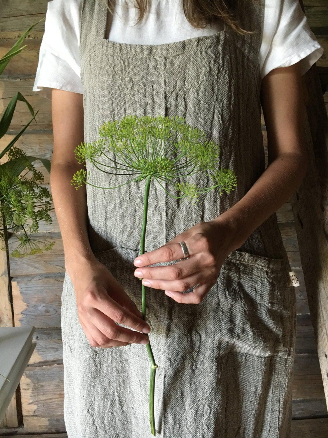 Rustic Pinafore Apron, Japanese Apron, Long Linen Apron, Kitchen Apron, Crafts Apron, Womens Apron, Vintage, Handmade, Cross over apron