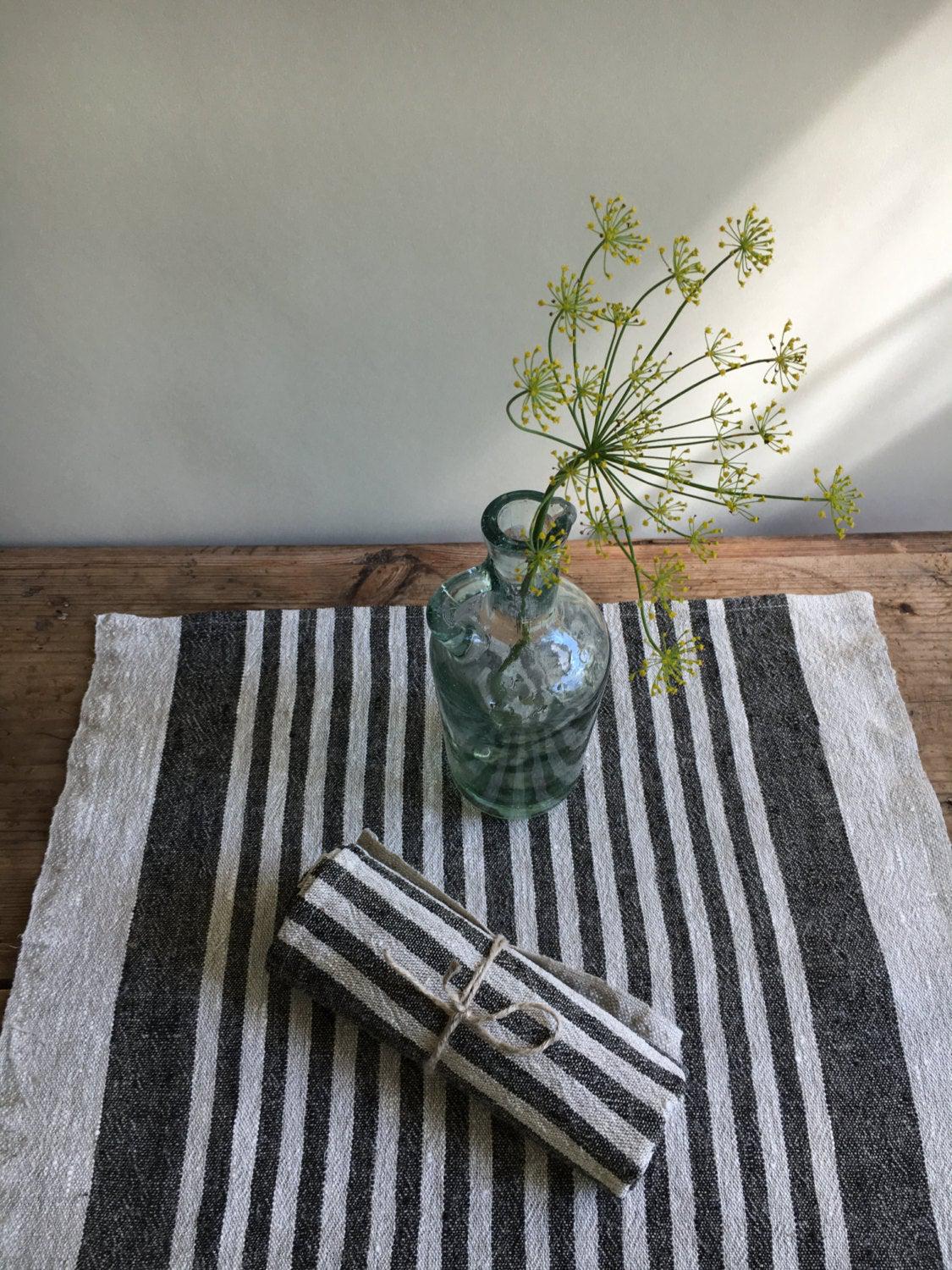 Striped Placemats, Set of 8 Rustic Placemats Linen, Burlap placemats, Reversible placemats, country placemats, Christmas table holiday fall