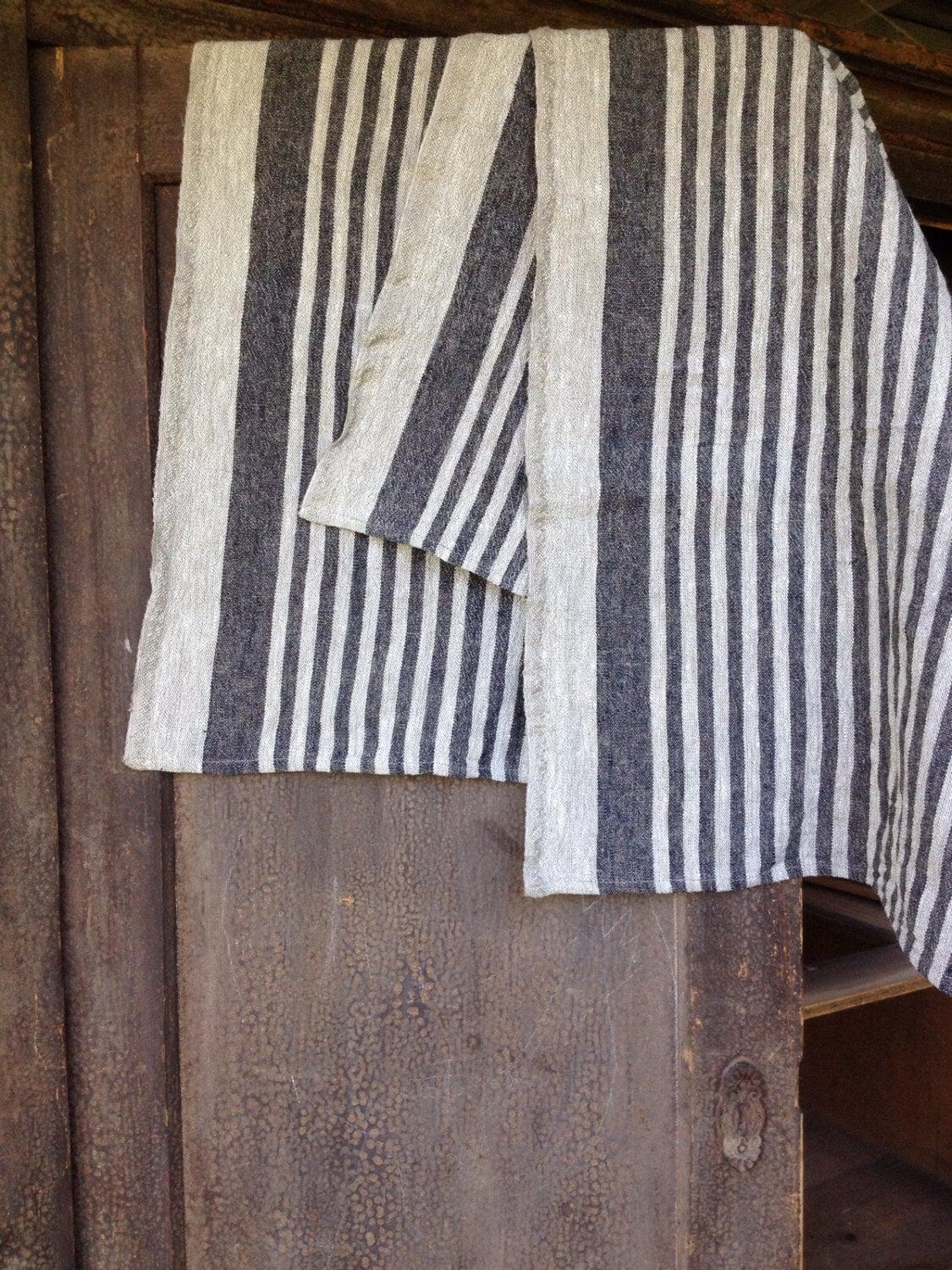 Rustic Kitchen towels, Set of four Linen Towels, Striped Towels Kitchen towels Durable towels Country house towels tea towels natural linen