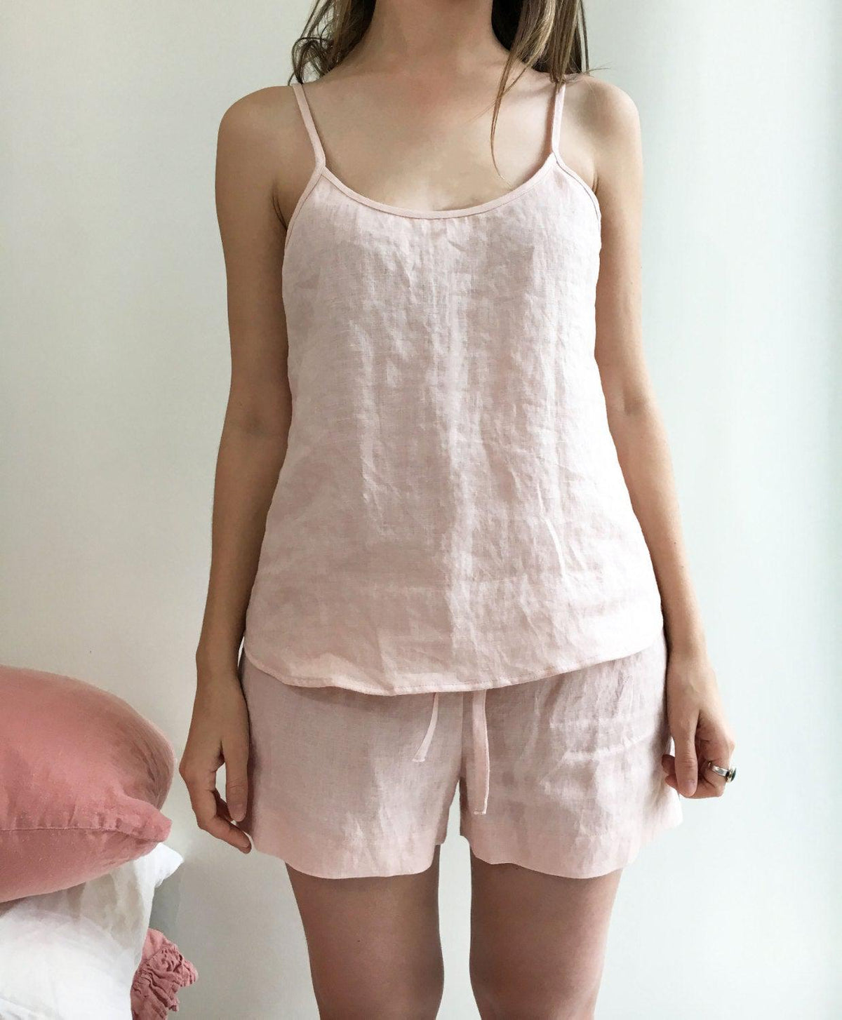 Linen pyjama, pink pajama, pajama shorts and top, pajama loungewear, gift for her, valentines gift, gift for daughter, short linen pyjama