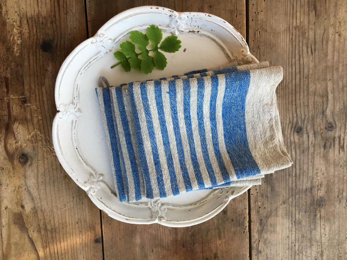 Set of 4 Heavy Linen tea towels, dish towels, kitchen towels, blue striped linen towels, dish towels with blue stripes