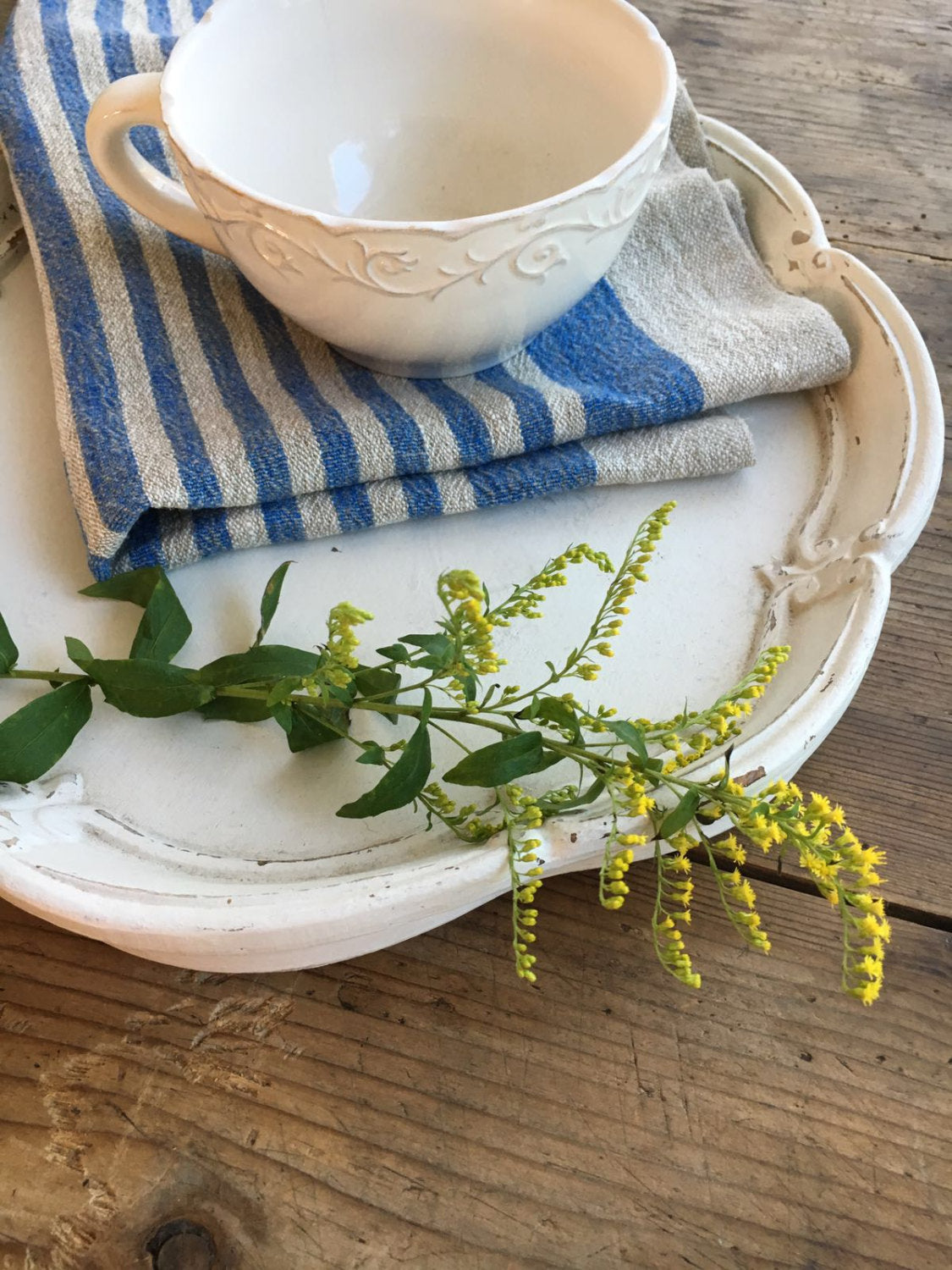 Set of 4 Heavy Linen tea towels, dish towels, kitchen towels, blue striped linen towels, dish towels with blue stripes
