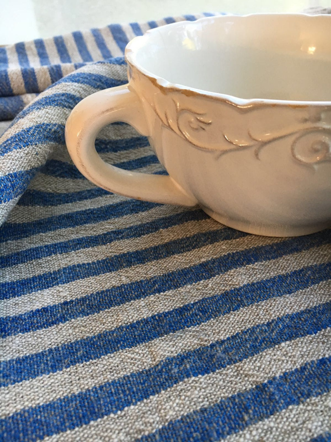 Set of Three Heavy Linen tea towels, dish towels, kitchen towels, blue striped linen towels, dish towels with blue stripes by Linenbee