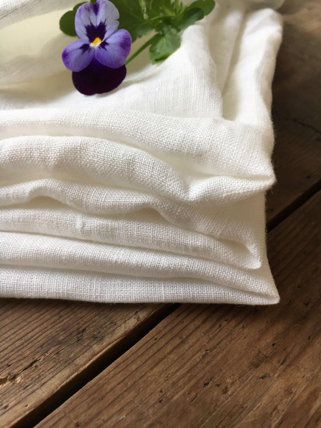 White Linen Napkins, Set of Six napkins, cloth napkins, cloth dining napkins, soft white striped napkins, wedding table, wedding napkins