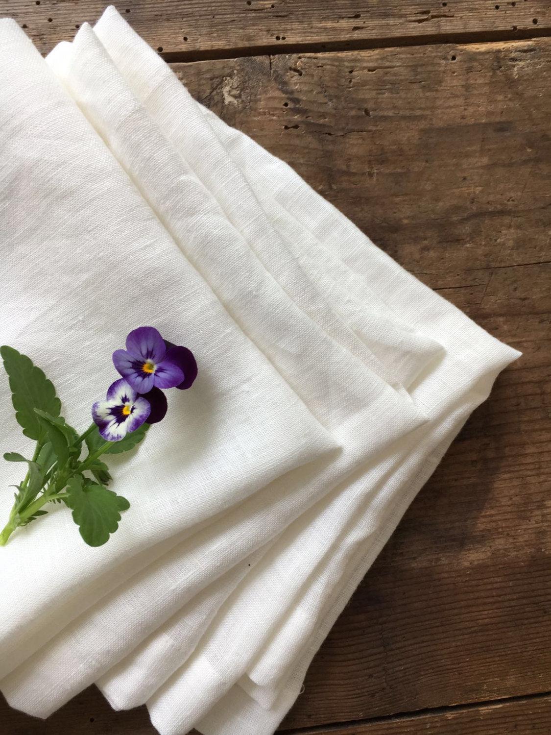 White Linen Napkins, Set of Six napkins, cloth napkins, cloth dining napkins, soft white striped napkins, wedding table, wedding napkins