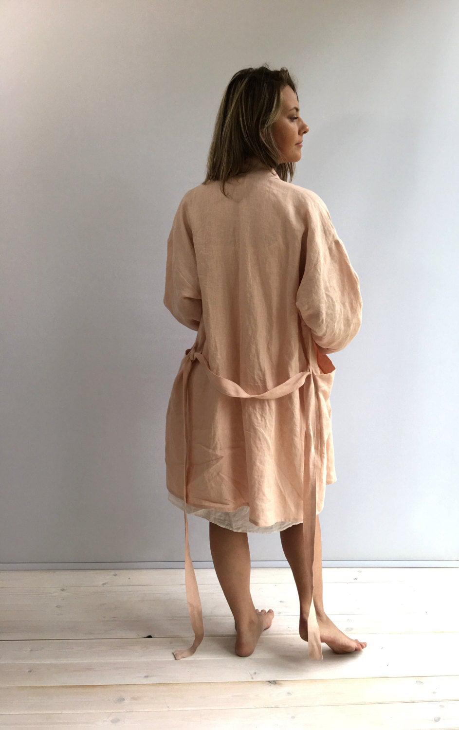 Linen robe, soft kimono robe, robe coverup, robe for bride, linen bath robe, linen night gown, morning dress, linen sleep wear, women robe