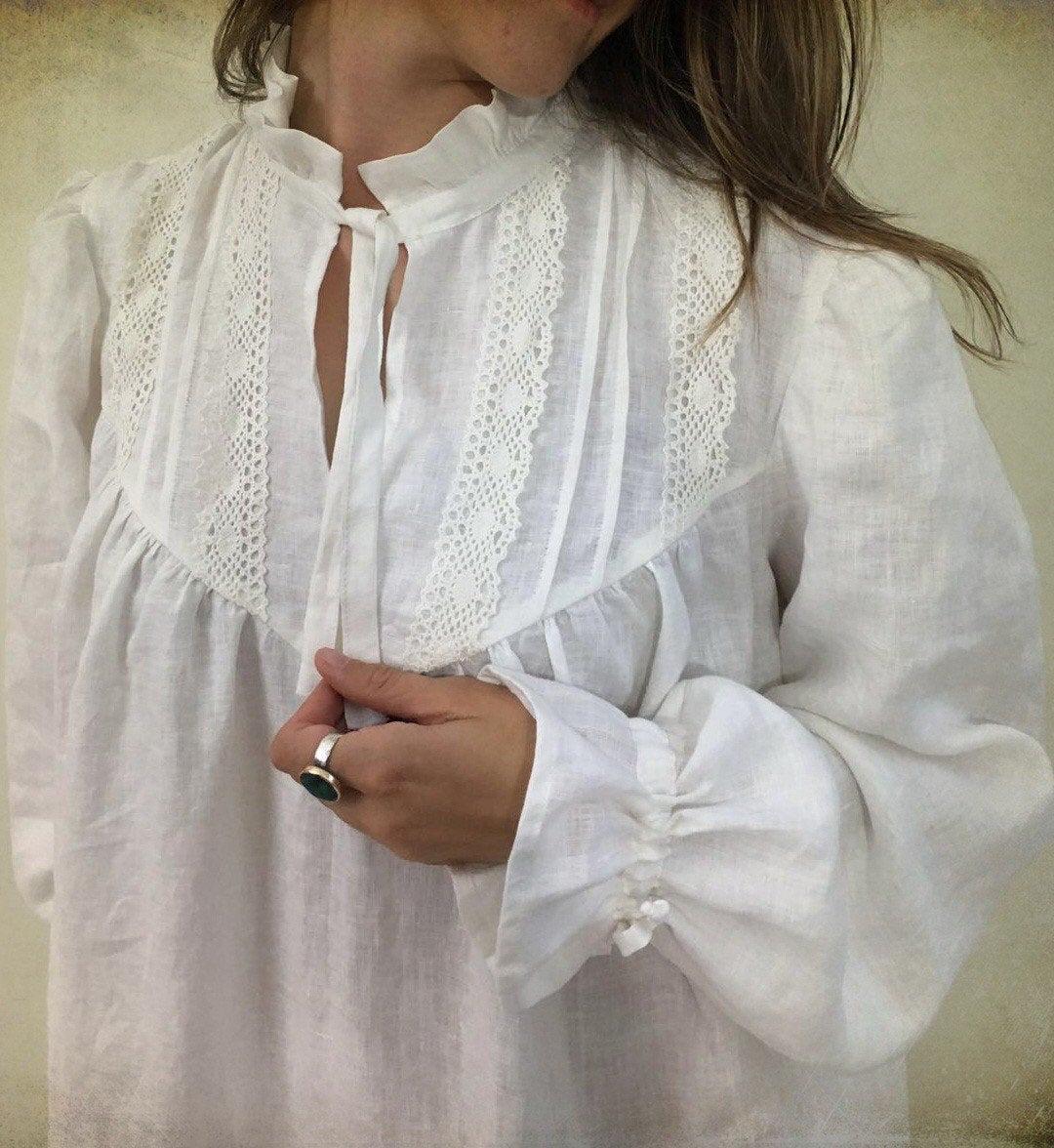Linen nightgown, Handmade Victorian nightgown with lace - Linenbee Linen nightgown, Handmade Victorian nightgown with lace - Linenbee