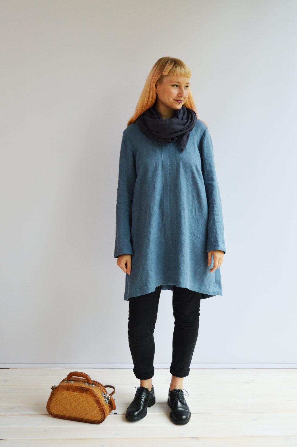 Blue Linen Tunic, Plus size tunic top, Linen Tunic for Women, Womens tunic, loose linen tunics, plus size clothing, tunic dress women linen