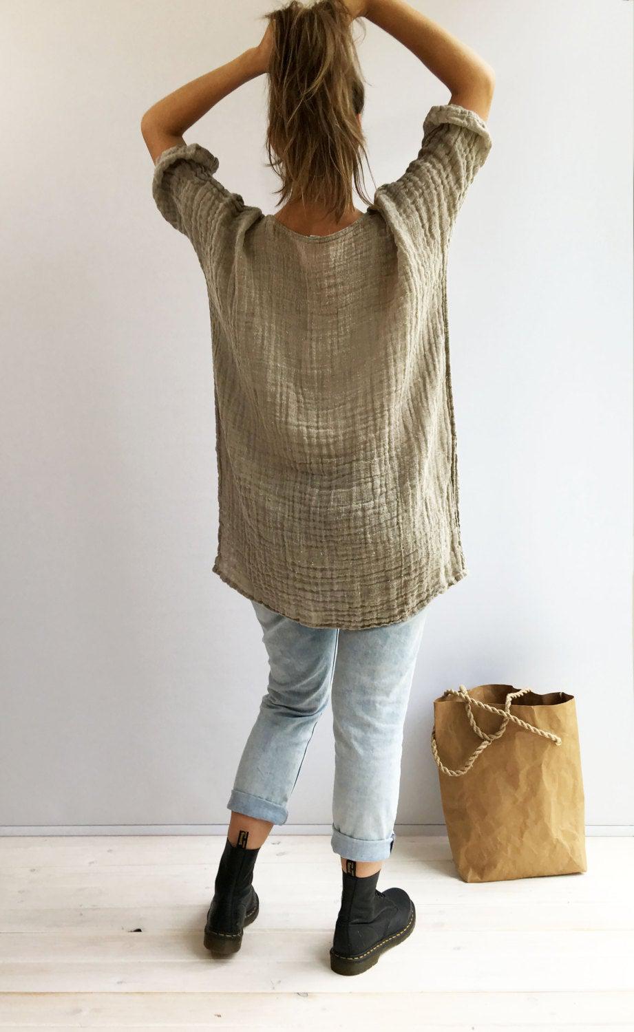 Rustic Linen Top, Taupe womens Top - Linenbee