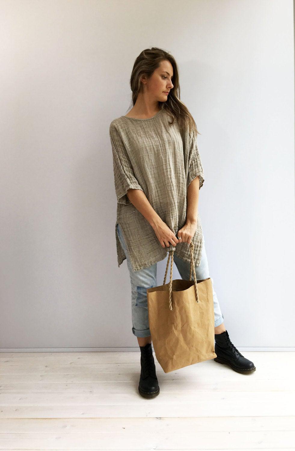 Rustic Linen Top, Taupe womens Top, Loose Top, Tunic top, Linen Shirt Women, Plus size top Plus size shirt Rustic Shirt Natural Gauzy Linen