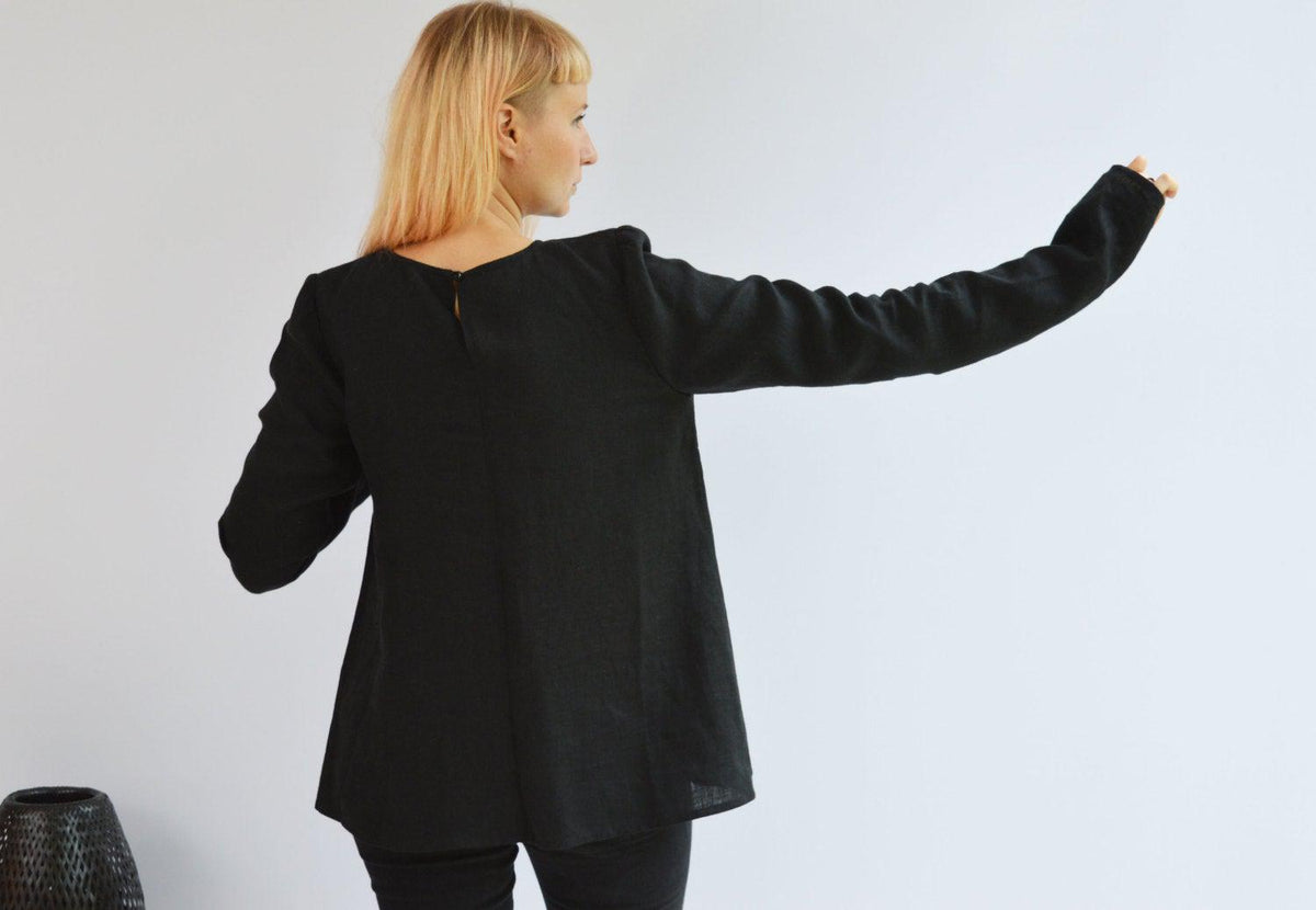 Linen Tunic Top with Long Sleeves, Linen Shirt with Sleeves, Plus size shirt, Black Blouse, Loose Linen Shirt, Plus size top, Black Tunic