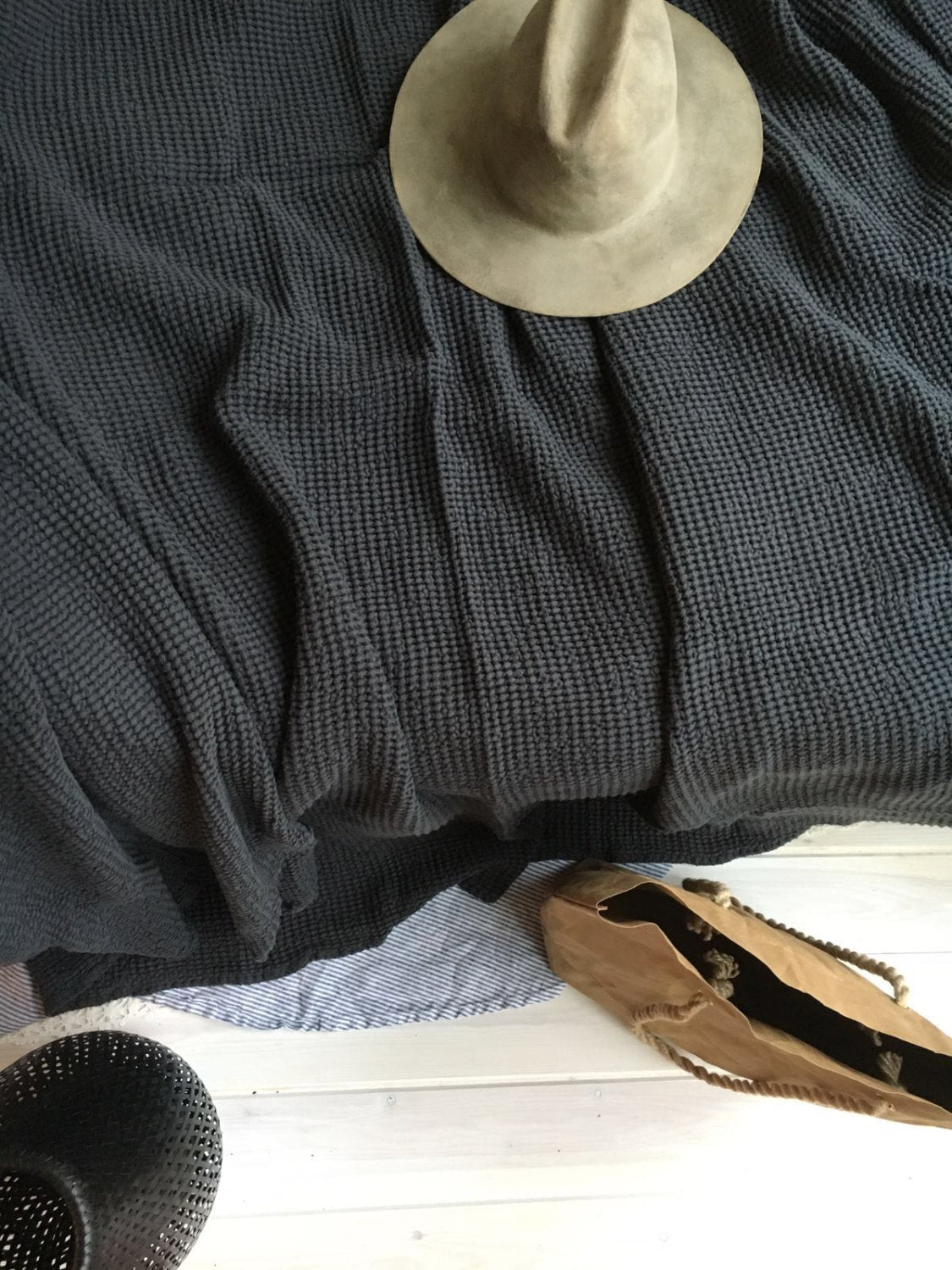 Grey Blanket, Bedspread thick linen cotton daybed blanket, dark grey bed cover, bed throw, linen blanket, summer blanket, decorative throw