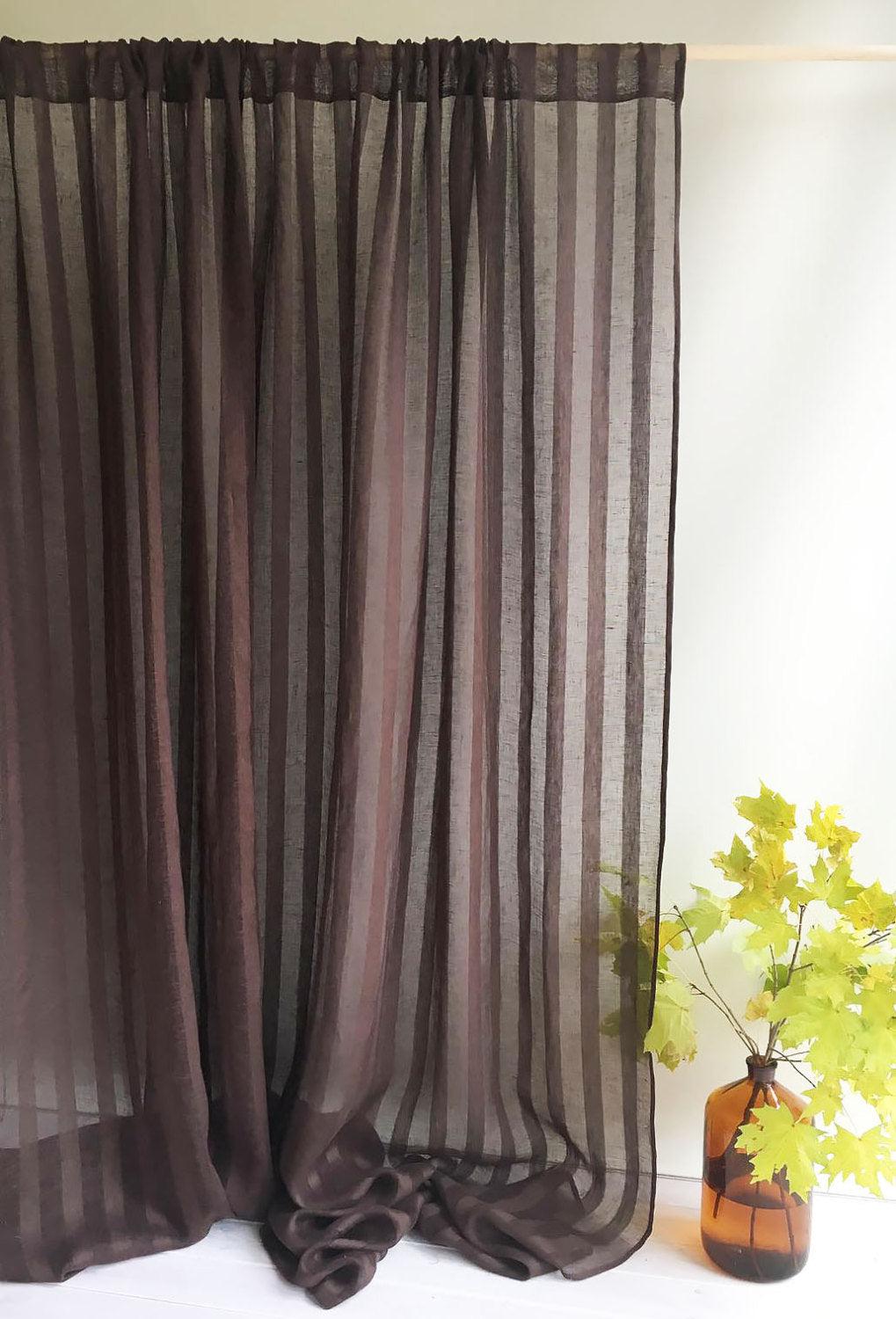 102&amp;quot; Wide curtain panel, Linen Curtain, Brown Curtains, Sheer Window Curtains and Drapes, Chocolate Curtains for living room, drapery