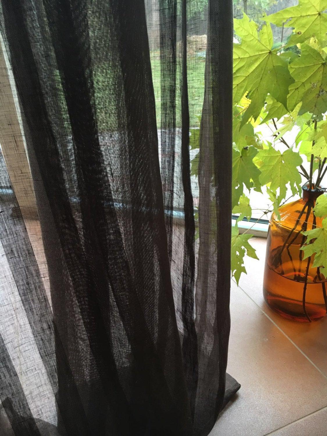 102&amp;quot; Wide curtain panel, Linen Curtain, Brown Curtains, Sheer Window Curtains and Drapes, Chocolate Curtains for living room, drapery