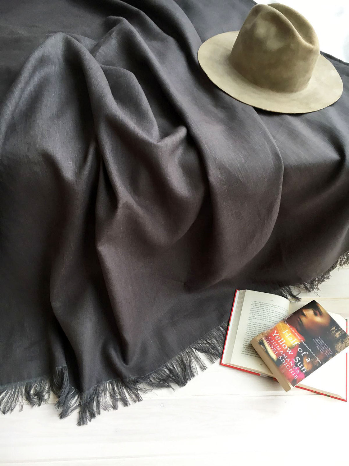 Linen bed throw blanket, Grey linen bed cover, grey coverlet, linen bed cover, linen blanket, summer blanket, decorative throw, dark throw