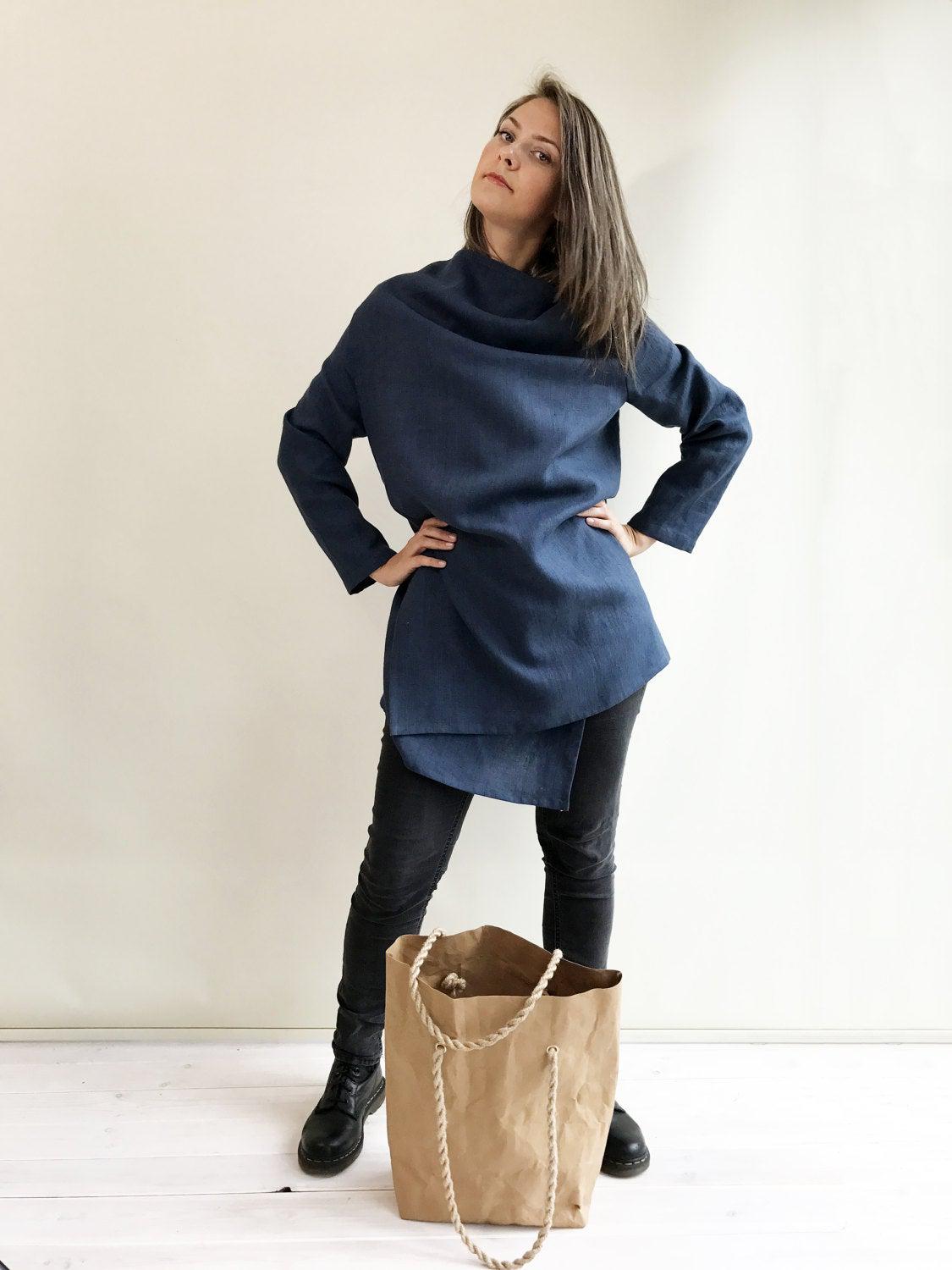 Loose Linen Cardigan, Linen Kimono Jacket, Dark Blue cardigan, Linen Coverup, Linen Jacket Womens, Loose Jacket Plus size Plus size clothing