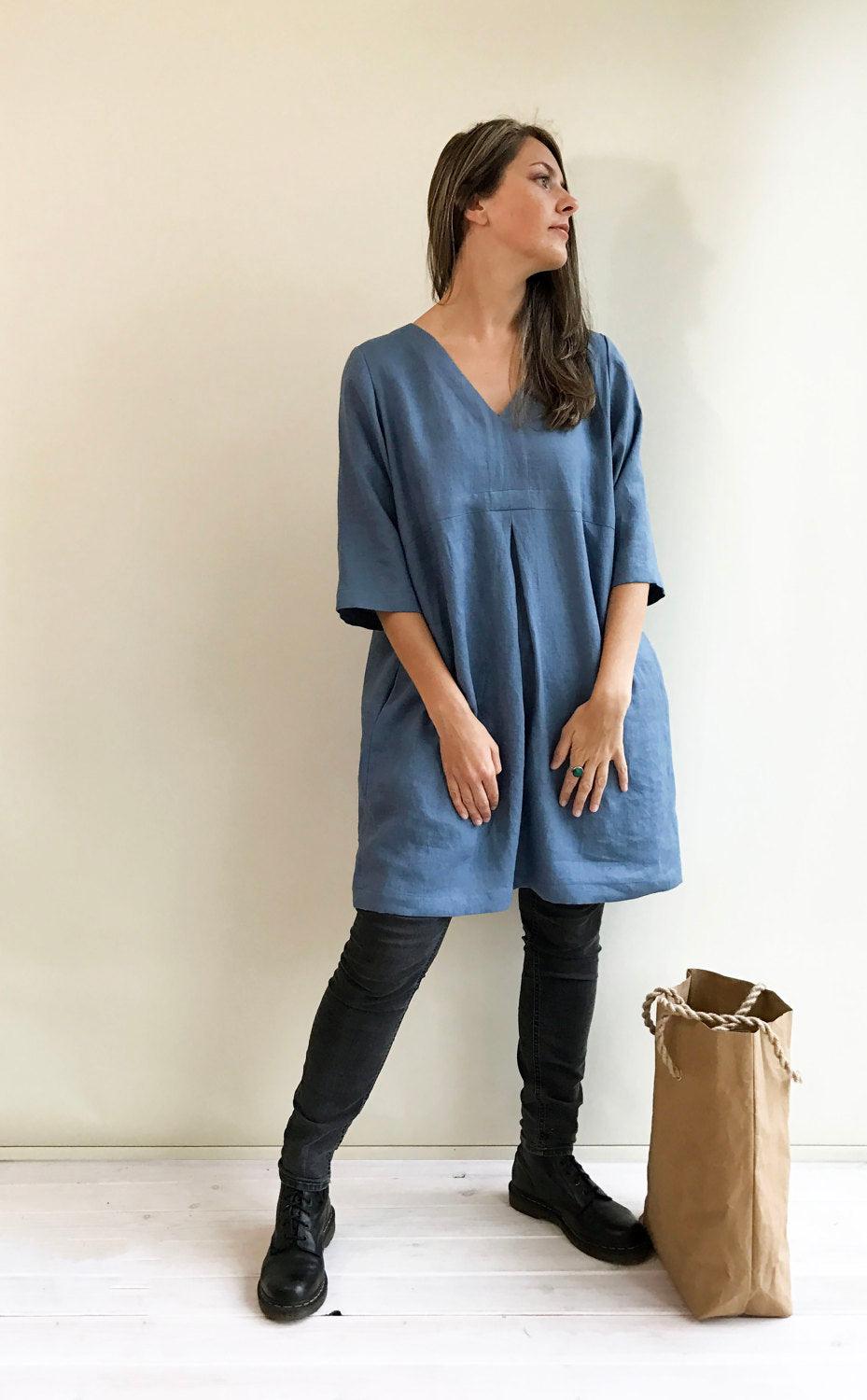 Elegant Linen Tunic, Linen Tunic Dress, Plus Size Tunic, Plus size Dress, Womens tunic, loose linen tunics, plus size clothing, Blue Tunic