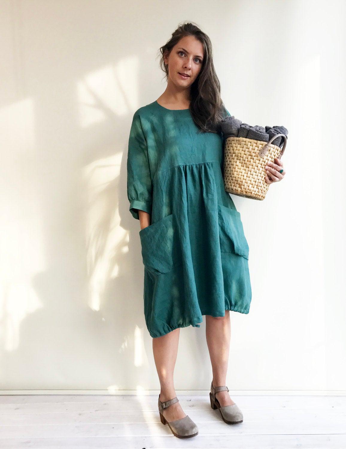 Dark Blue Linen Dress, Linen Tunic Dress - Linenbee