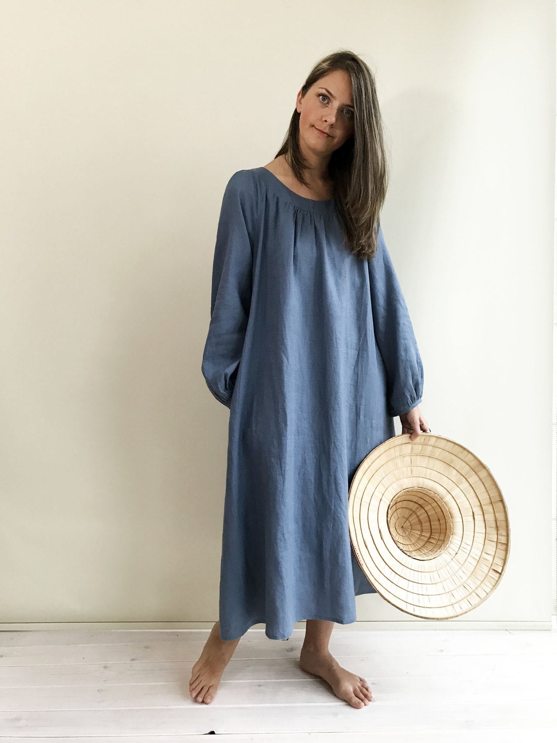 Long Sleeved Linen Maxi Dress 'Lauren' - Linenbee Long Sleeved Linen Maxi Dress 'Lauren' - Linenbee