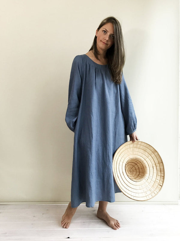 Long Sleeved Linen Maxi Dress 'Lauren' - Linenbee Long Sleeved Linen Maxi Dress 'Lauren' - Linenbee