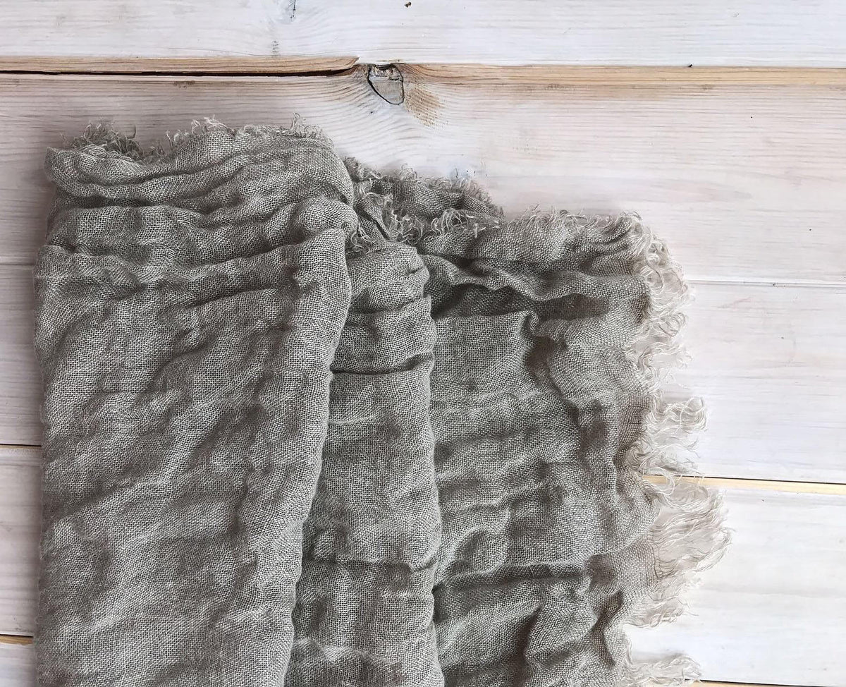 Natural Linen Scarf, Light Scarf, Taupe Scarf Linen, Soft Scarf, Scarf for Her Boho Scarf Pure Linen Scarf, Wrinkled Scarf Grey Beige
