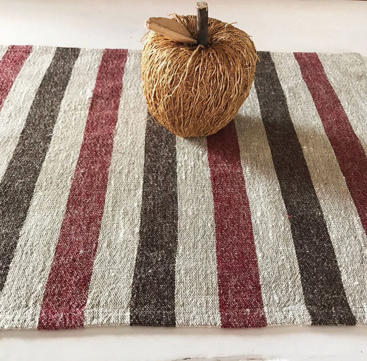 Striped linen placemats, set of 10 placemats, striped placemats, rustic placemats, country placemats, natural placemats, red black ticking