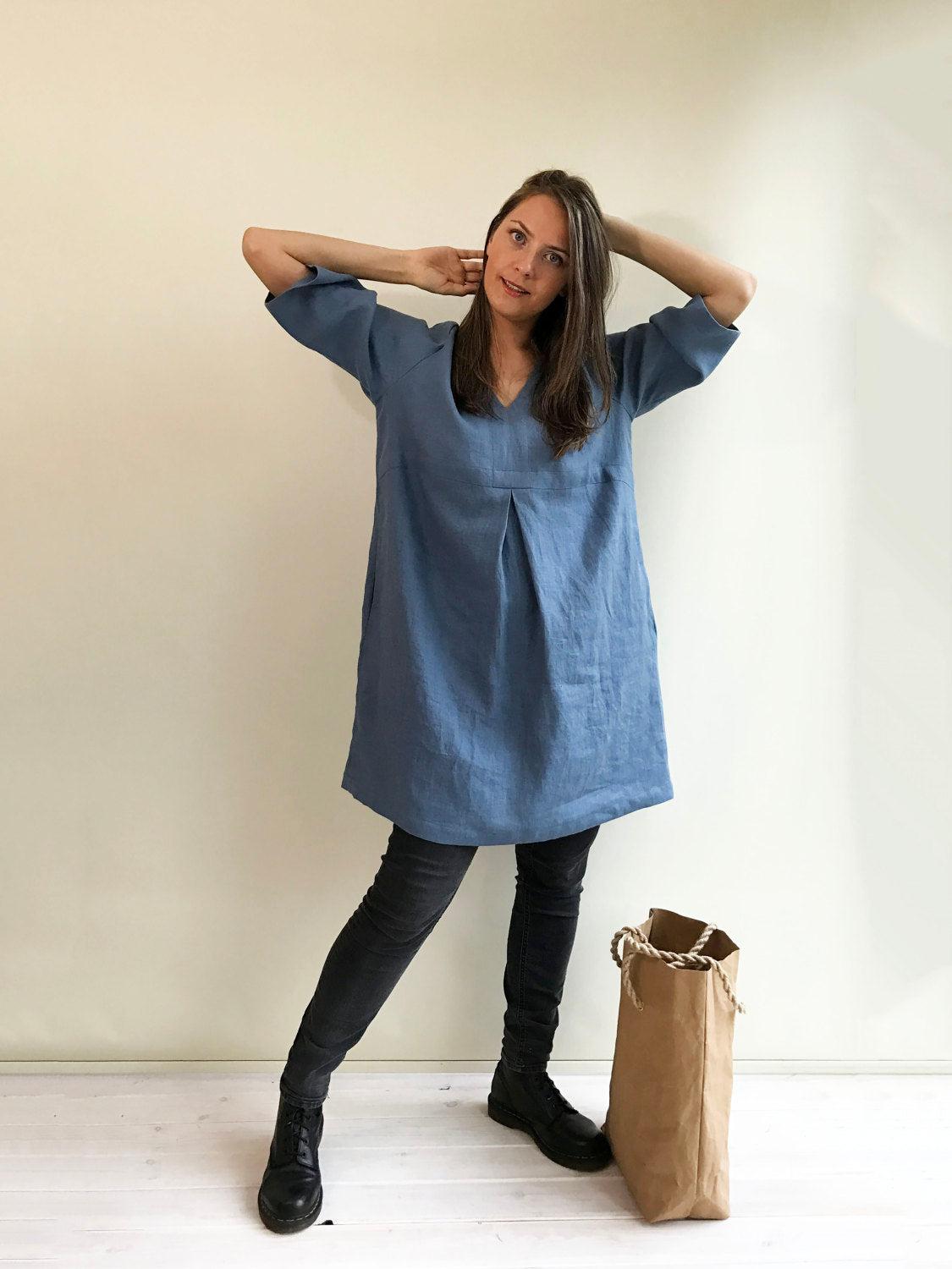 Elegant Linen Tunic, Linen Tunic Dress, Plus Size Tunic, Plus size Dress, Womens tunic, loose linen tunics, plus size clothing, Blue Tunic