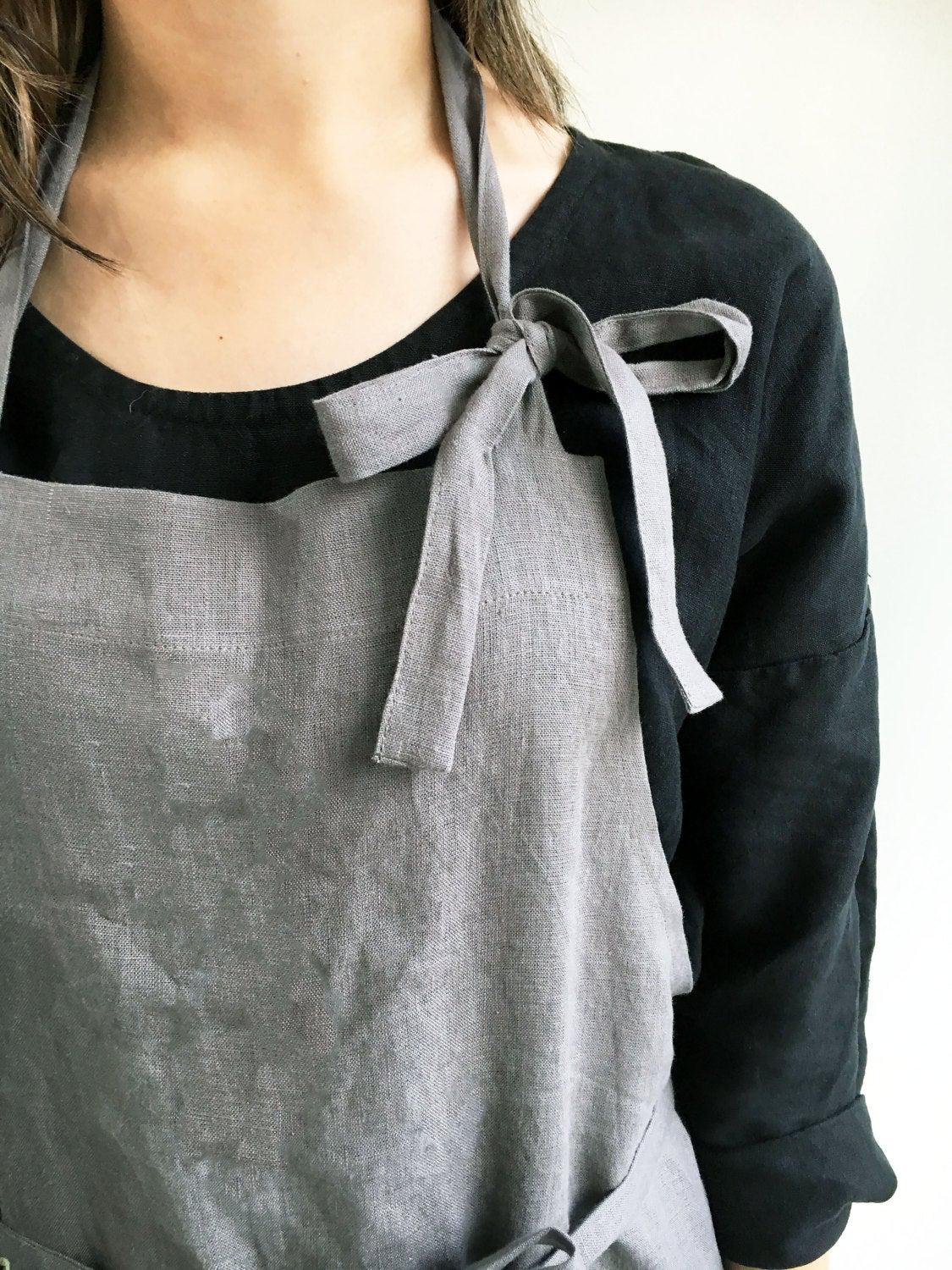 Vintage Inspired Cute Linen Apron 'Sunshine', Feminine apron - Linenbee