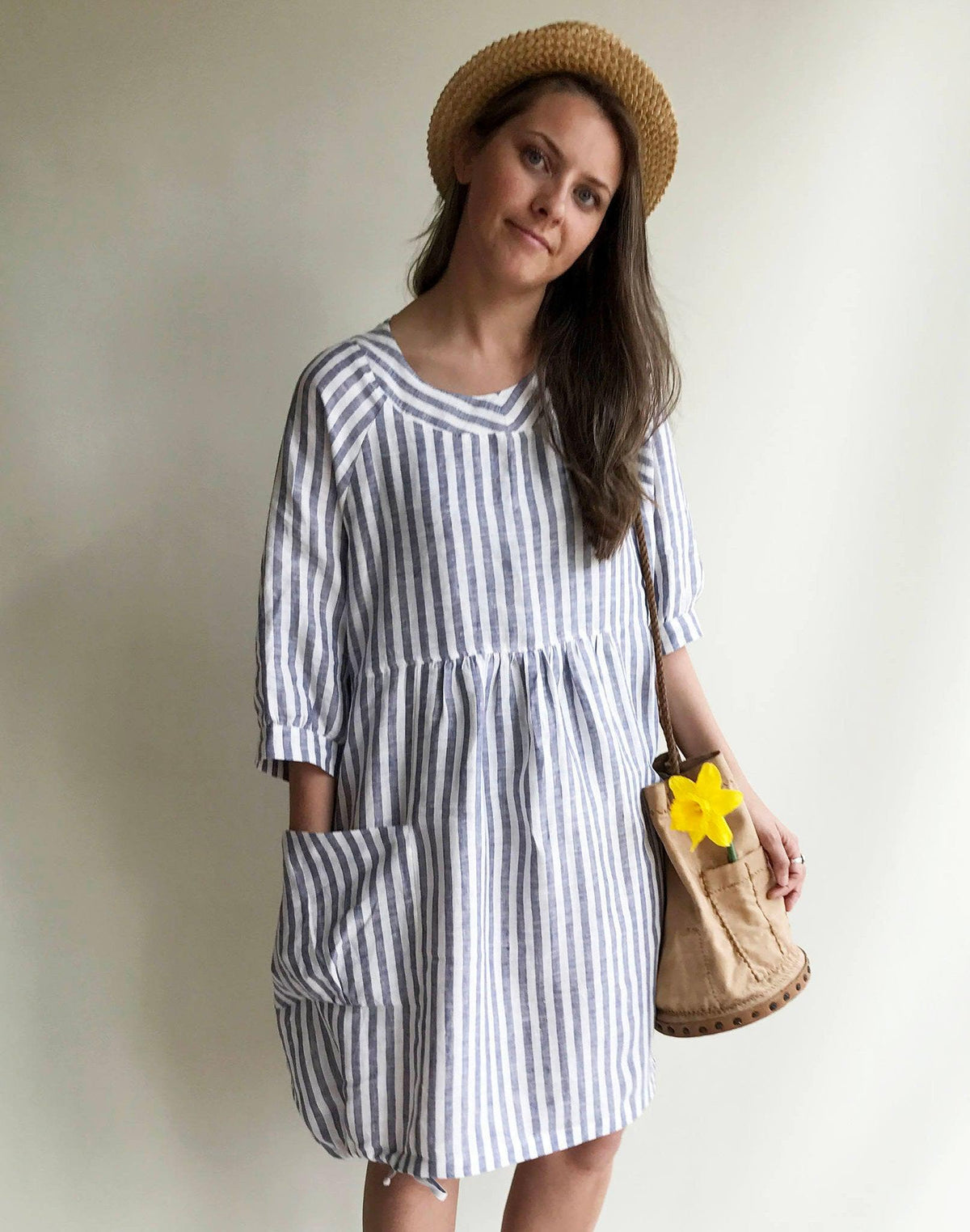Striped Linen Dress, Summer Dress, Womens Dress, Plus Size Tunic Dress, Loose Dress, Linen Dress Plus size Linen Dress Woman with sleeves