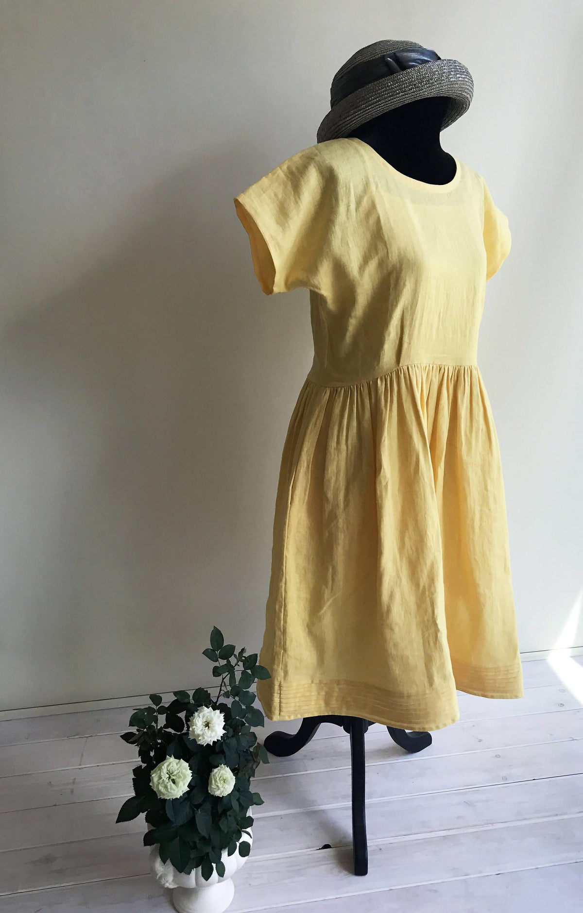 Linen Dress, Midi dress, Dress with sleeves, Dress Woman, Summer Dress, Bridesmaid Dress, Linen Dresses for Women, Yellow Dress, Romantic