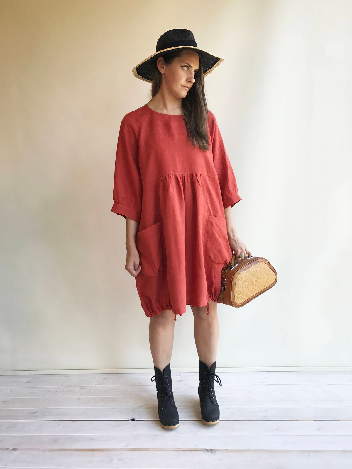 Loose Linen Dress in Clay Orange, Linen Dress Plus size Linen Dress Linen Dress for Women, Dress with Sleeves, Womens Dress, Tunic Dress
