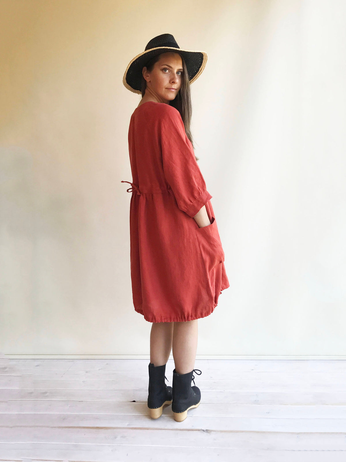 Loose Linen Dress in Clay Orange, Linen Dress Plus size Linen Dress Li - Linenbee Loose Linen Dress in Clay Orange, Linen Dress Plus size Linen Dress Li - Linenbee