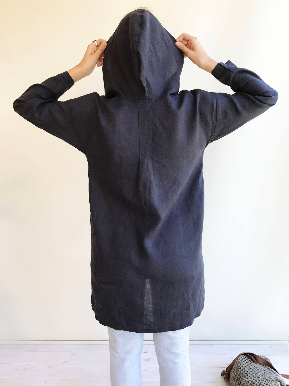 Ready to Ship Size L Tunic with a hood, Linen Tunic Top, Hooded Top, Beach Dress, Cover up, Womens Shirt, Loose Hooded Shirt Women Linen