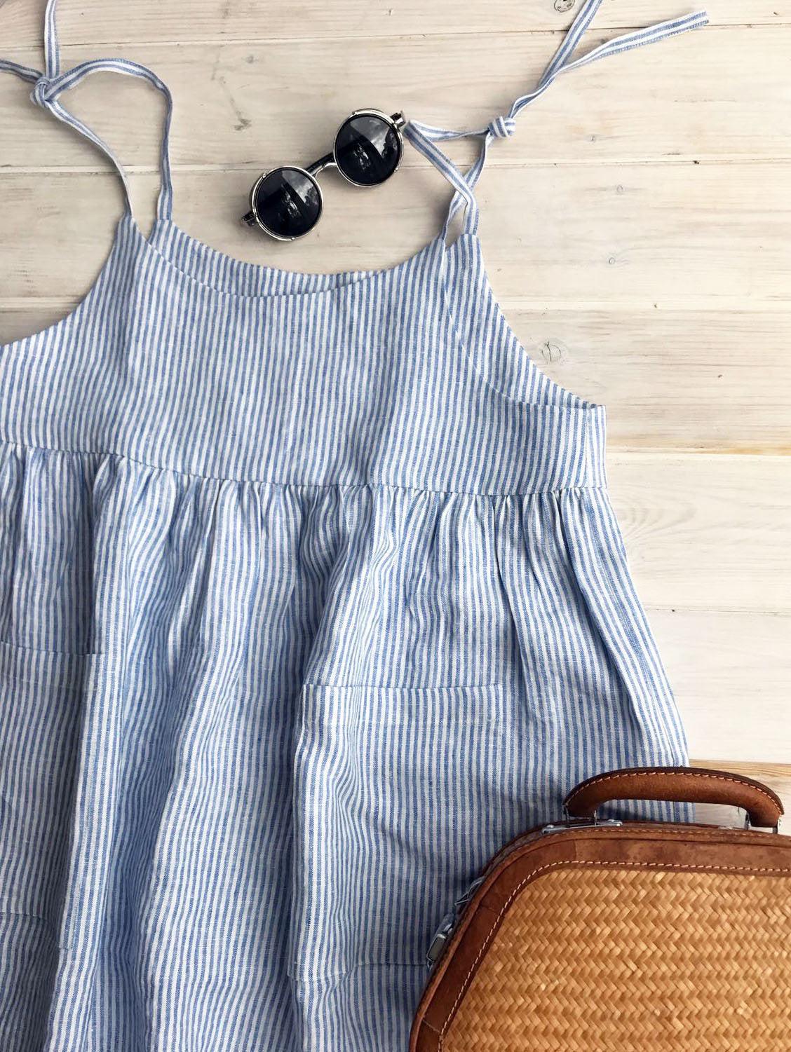 Striped linen Sundress, Linen Jumper Dress, Beach Dress, Sleeveless Dress, Linen Dress Women Jumper Pinafore Sundress, Linen Strap Dress
