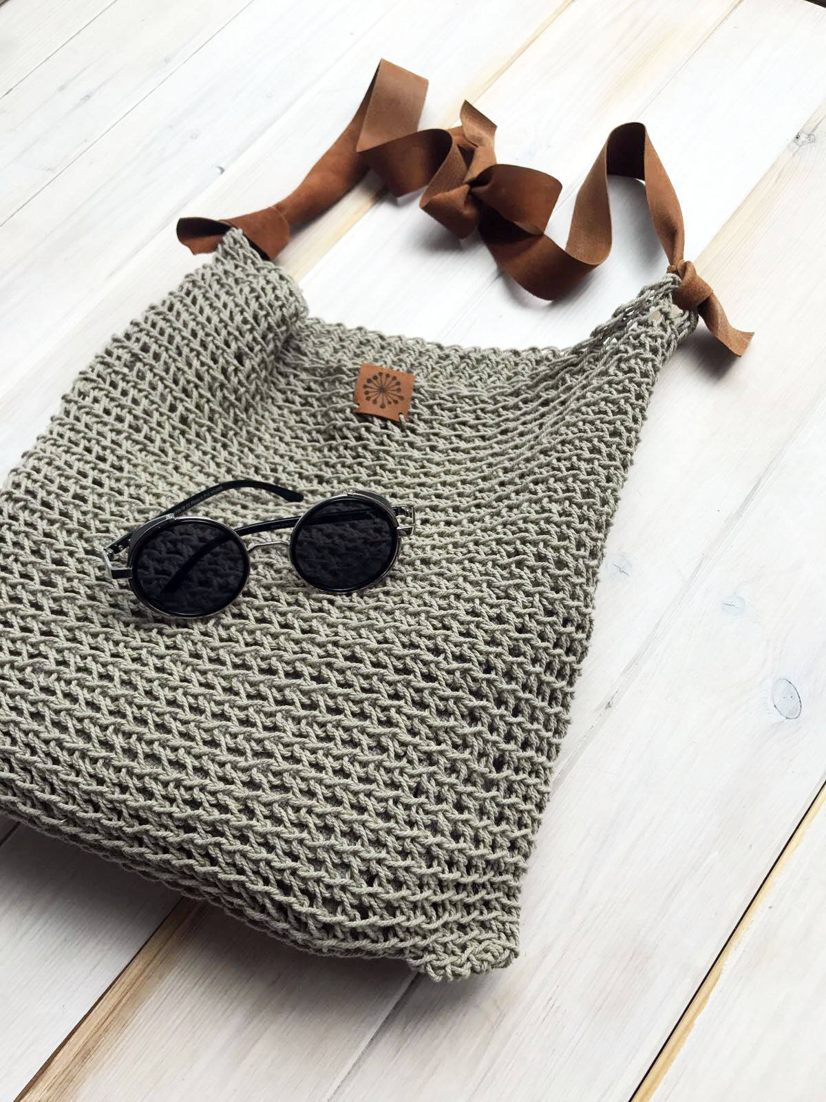 Linen Tote Bag, Rustic Shoulder Bag, Natural Summer Bag with Leather strap, Crochet tote bag, Beach bag, Crochet bag, Boho Shoulder Bag