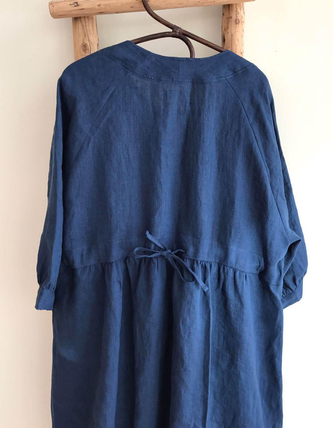 Dark Blue Linen Dress, Linen Tunic Dress - Linenbee Dark Blue Linen Dress, Linen Tunic Dress - Linenbee