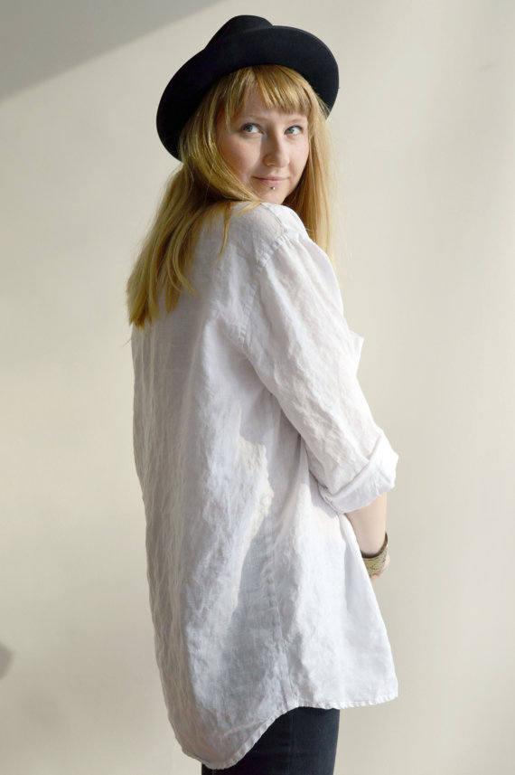 Loose Womens Shirt &amp;quot;Dina&amp;quot;, Linen Shirt, plus size shirt, Tunic Shirt, boyfriend shirt, summer shirt, light shirt, boho shirt, Linen Top